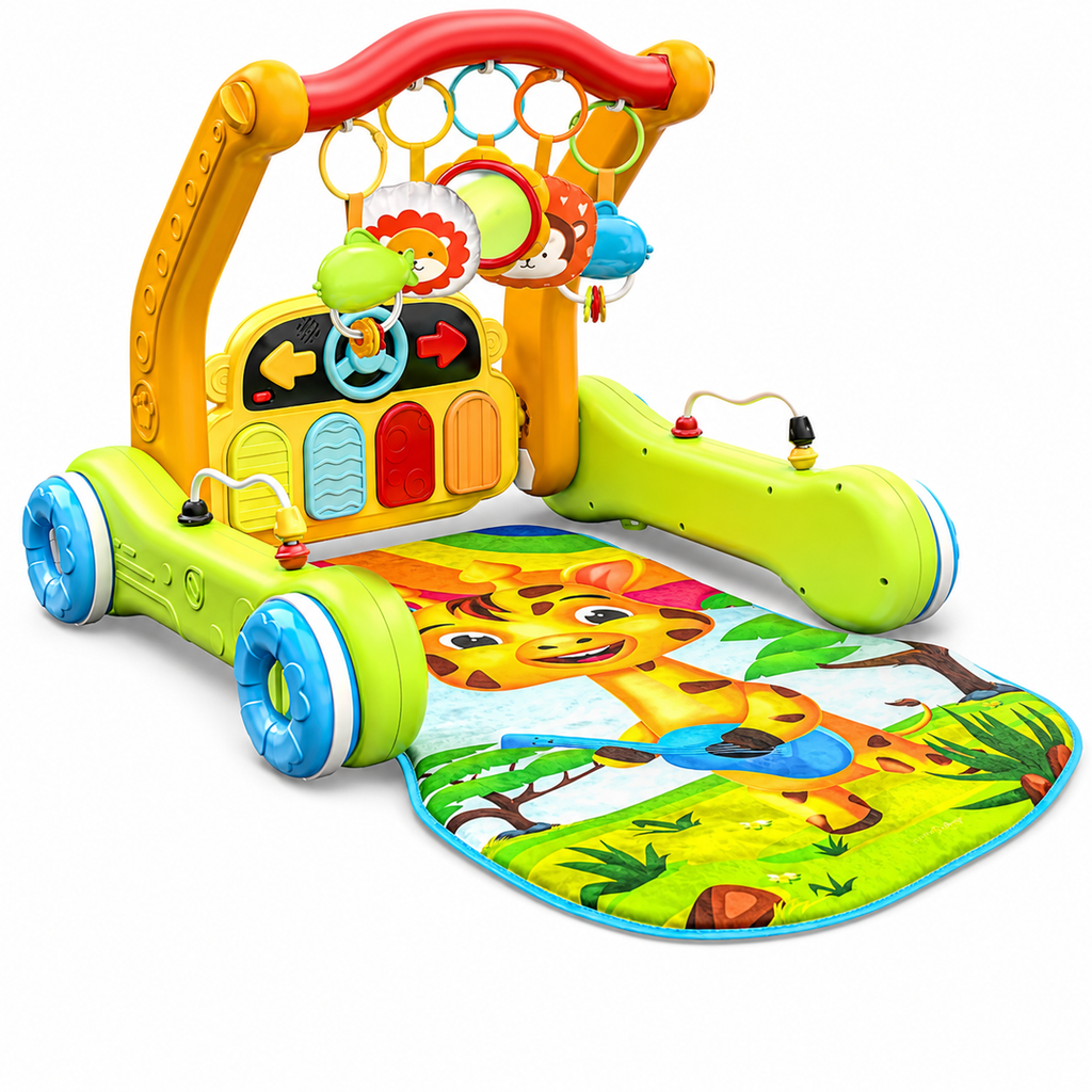 4-in-1 Baby Activity Gym and Push Walker with Light-Up Piano, Play Mat and 30+ Sounds, Green