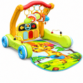 4-in-1 Baby Activity Gym and Push Walker with Light-Up Piano, Play Mat and 30+ Sounds, Green