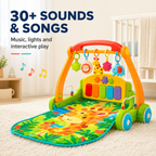 4-in-1 Baby Activity Gym and Push Walker with Light-Up Piano, Play Mat and 30+ Sounds, Green