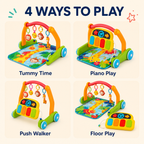 4-in-1 Baby Activity Gym and Push Walker with Light-Up Piano, Play Mat and 30+ Sounds, Green