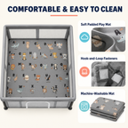 Foldable Baby Playpen with Alphabet Animal Mat, Mesh Panels, Zipper Door, Play Balls and Carry Bag, 127 × 127 cm, Gray