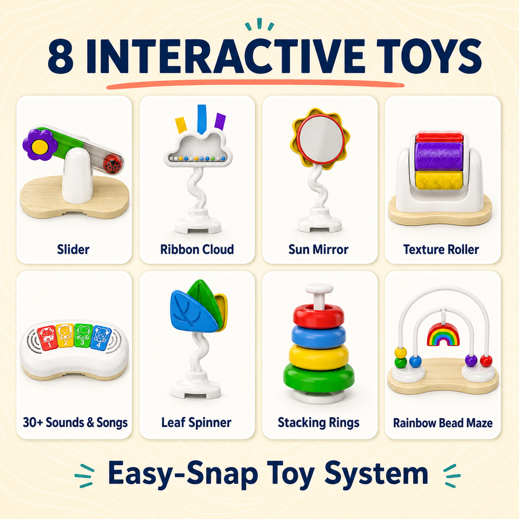 4-in-1 Baby Activity Center with 360° Rotating Seat, 8 Interactive Toys and Toddler Table, 3-24 Months, White
