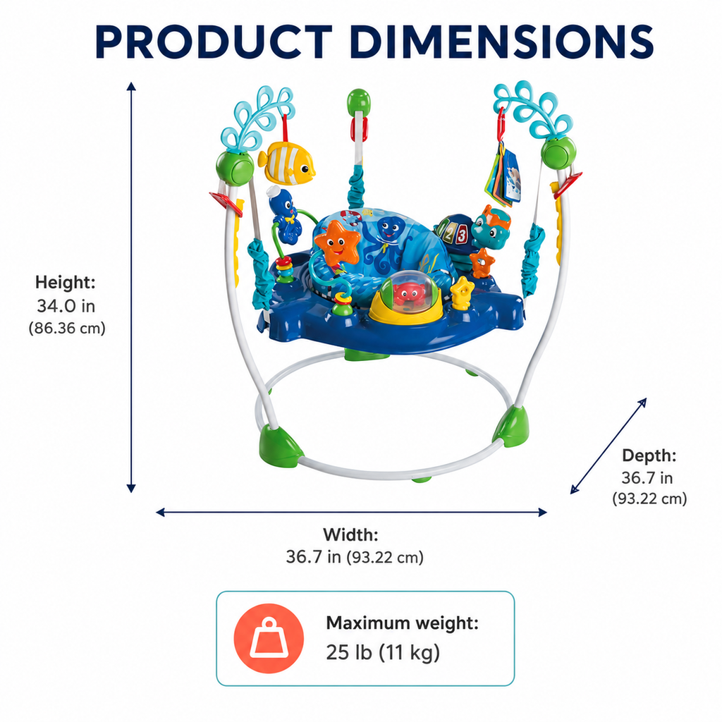 2-in-1 Ocean-Themed Baby Activity Jumper with 360° Rotating Seat, Lights, Music and Take-Along Toy, 6-12 Months