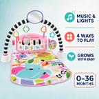 NORVIXNEST 4-Way Baby Activity Gym with Light-Up Piano, Play Mat, Mirror and Hanging Toys, Pink, 0-36 Months